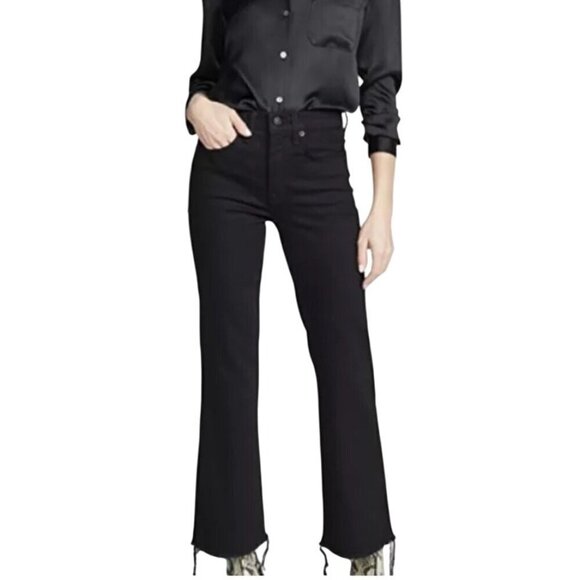 Nili Lotan High Rise Vianca flare Jeans Jet Black raw hem Size 26 - Picture 1 of 12